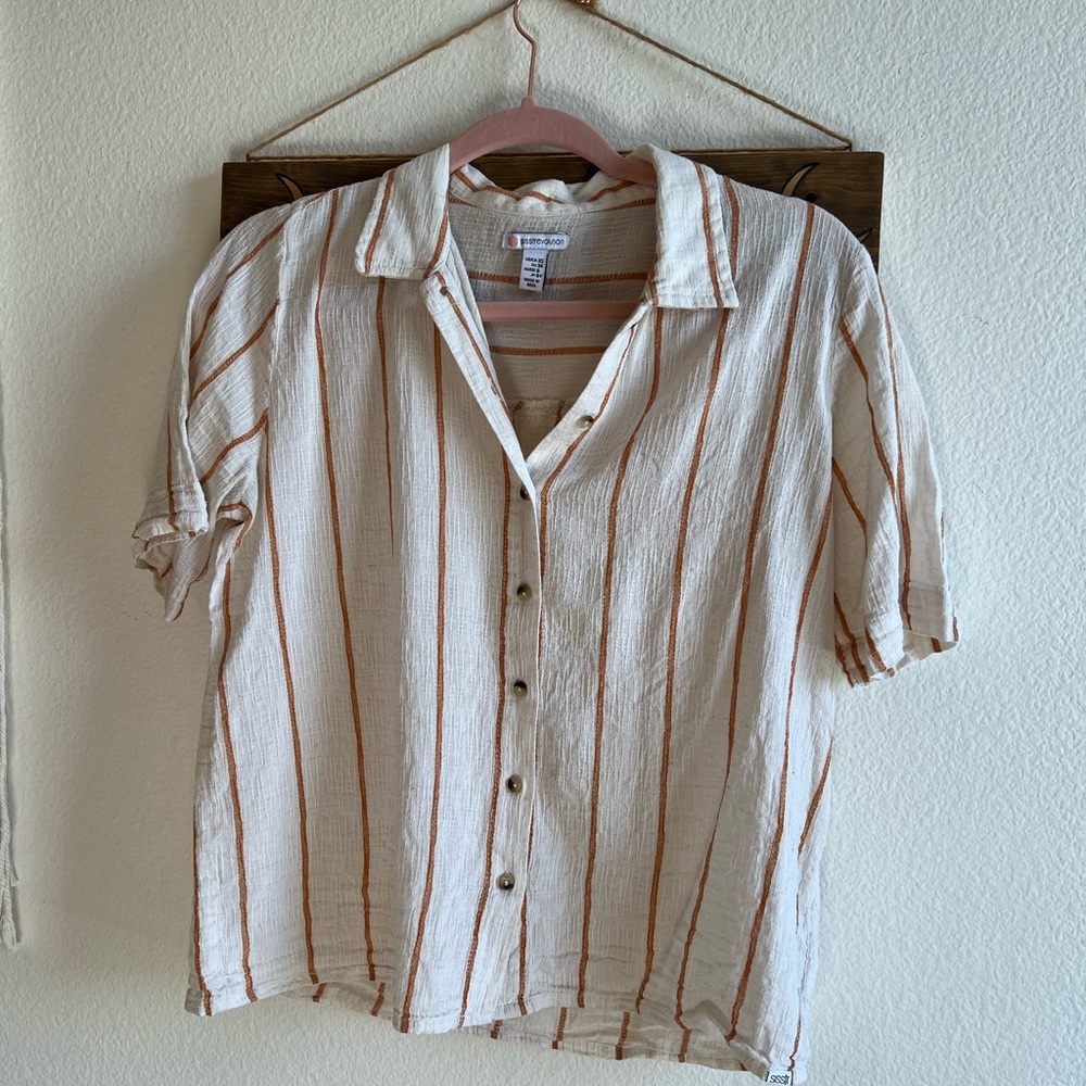 Beige Striped Casual Button Down Shirt